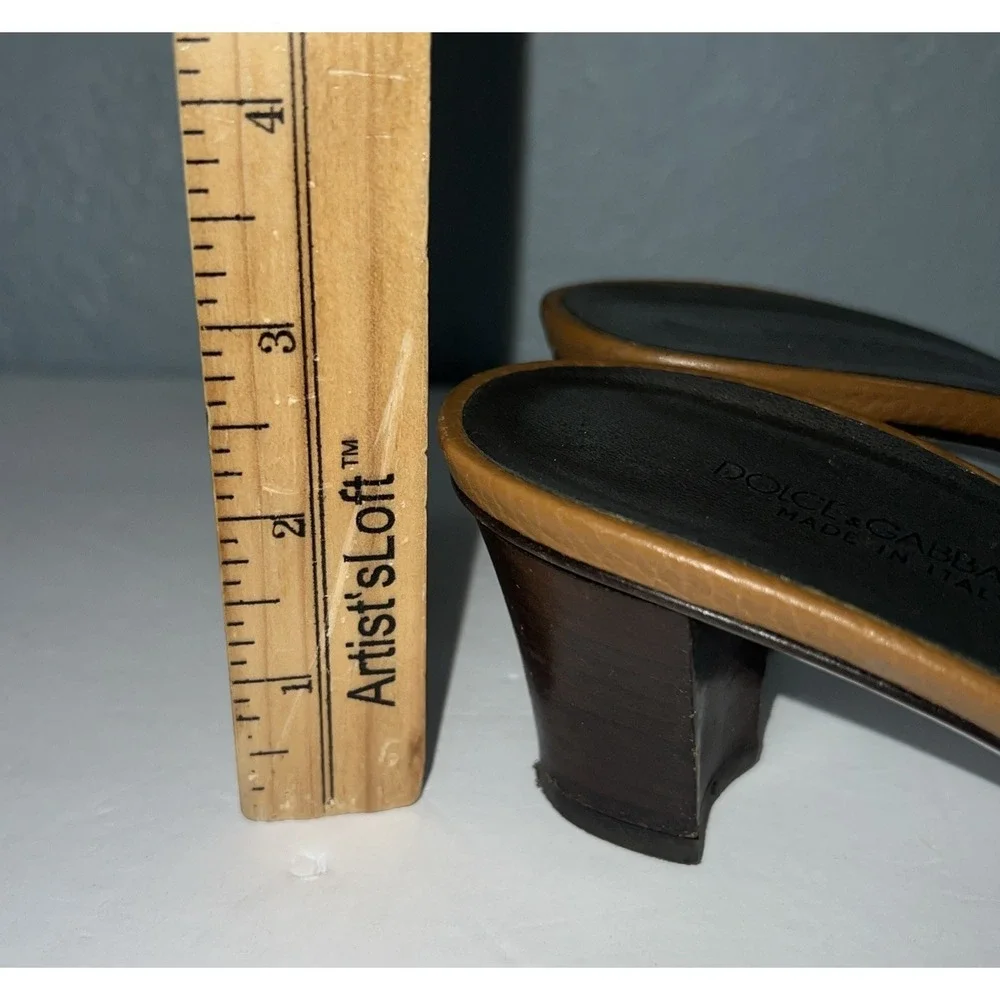 Dolce Gabbana Women Leather Walnut Monk Sandals Mules Size 39 - Picture 4 of 9